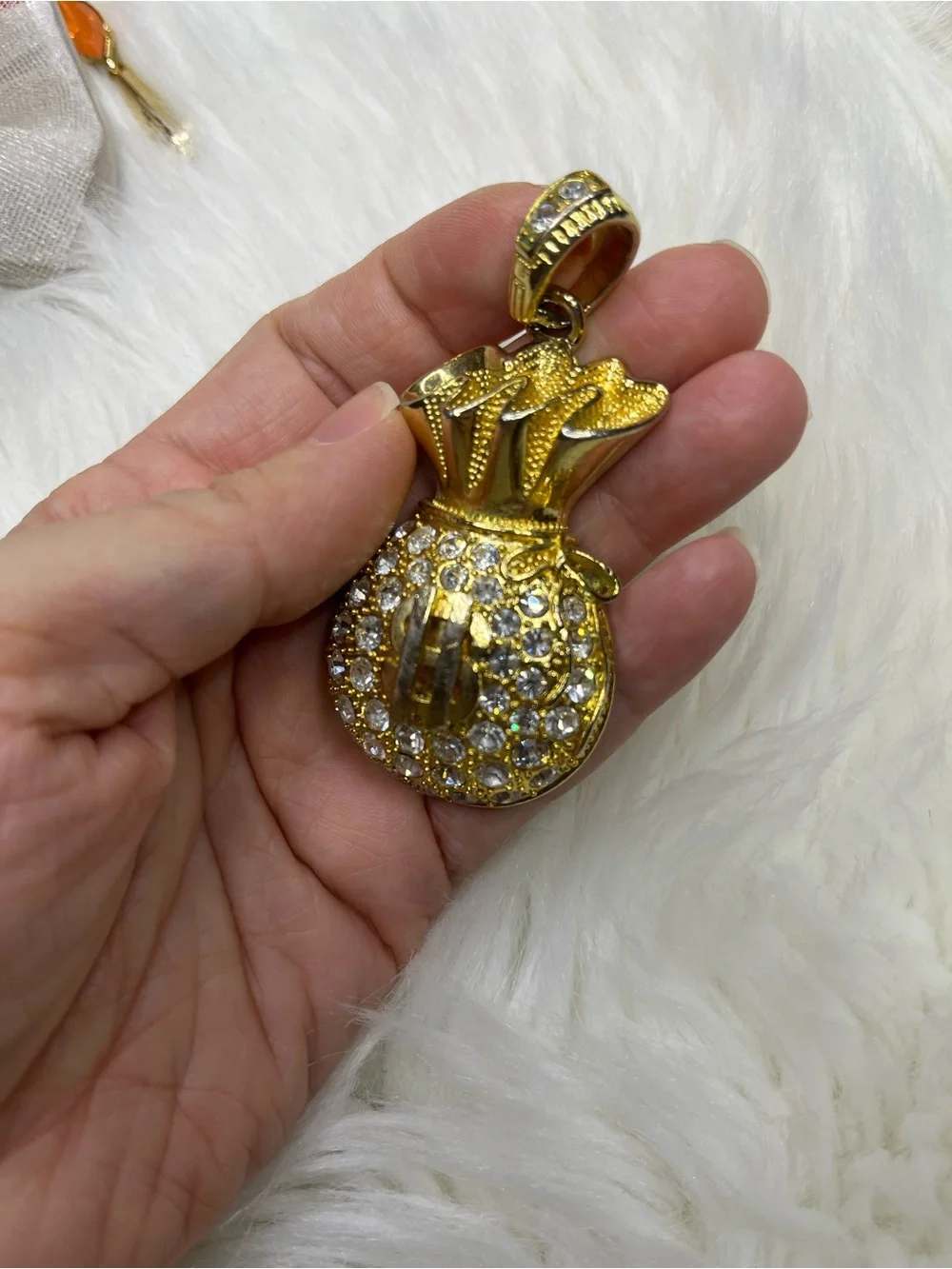 Gold Tone Money Bag Pendant